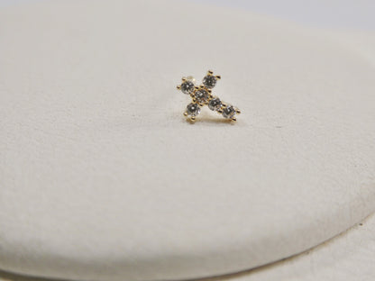 14k Real Solid Yellow Gold Cross Nose Ring