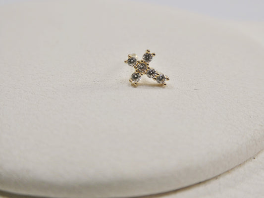 14k real solid yellow gold cross nose ring