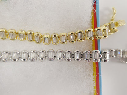 Real 925 Sterling Silver Full Stone Baguette Bracelet