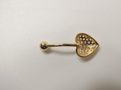 14k Real Solid Yellow Gold Heart Belly Button Ring Piercing