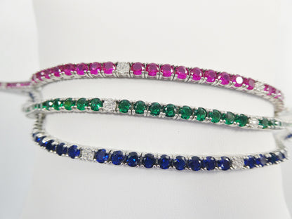 Real 925 Sterling Silver Sapphire Spinel Tennis Bracelet Box Lock Clasp