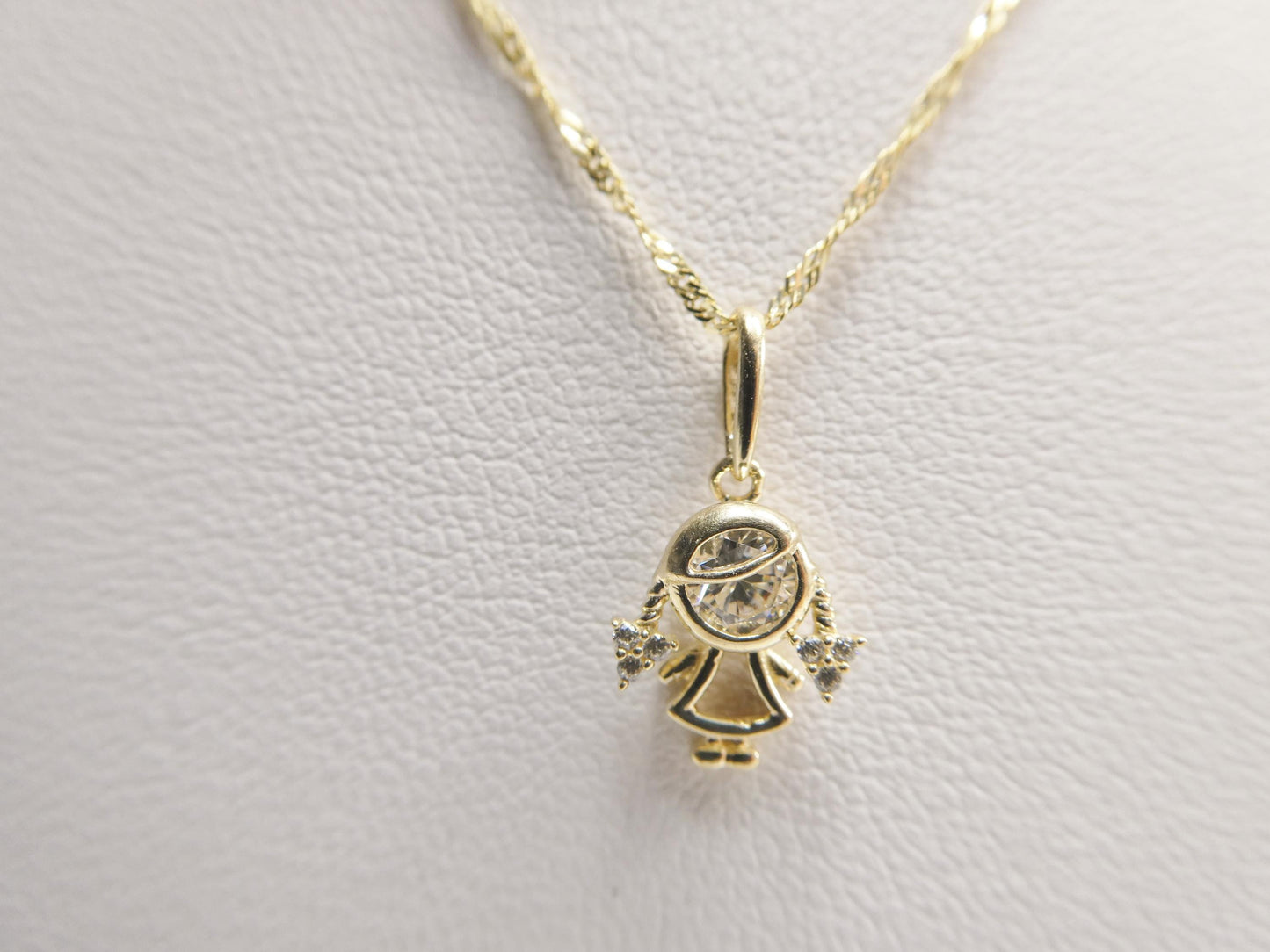 10k Yellow Gold Singapore Chain Necklace with boy girl Pendant