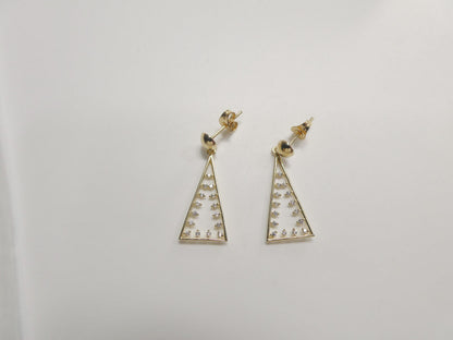 Real 10k Solid Yellow Gold Pyramid Triangle Drop Dangling Push Post Earrings