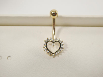 14k real solid yellow gold heart belly button ring piercing