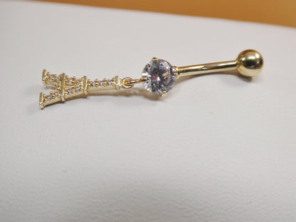 14k Real Solid Yellow Gold Eiffel Tower Belly Button Ring Piercing