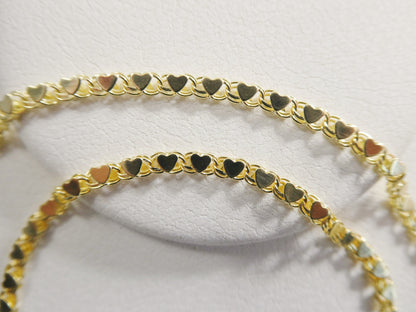 14k Real Solid Yellow Gold Tennis Heart 6 / 7/ Inch Bracelet