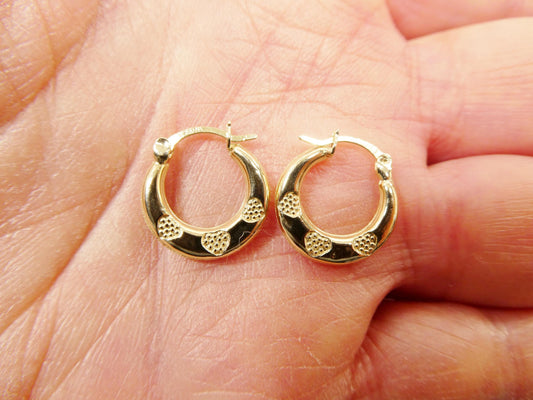 10k real solid yellow gold 14mm classic design children hoop earrings