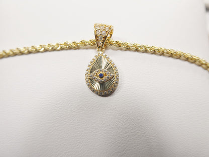 10k Real Solid Yellow Gold Evil Eye Pendent and Rope Necklace