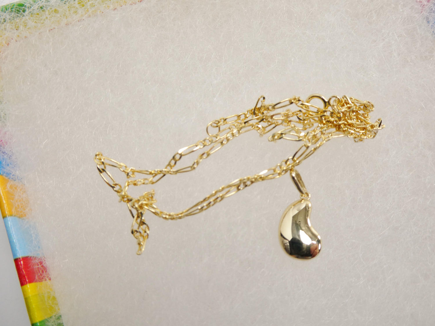 10k real solid yellow gold 18 inch solid figaro chain and teardrop pendent set