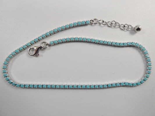 Turquoise anklet with extension tennis bracelet real 925 sterling silver