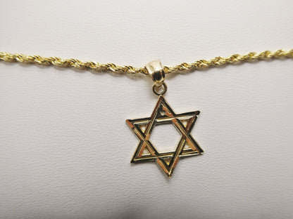 14k Real Solid Yellow Gold Star David Pendent and Robe Necklace
