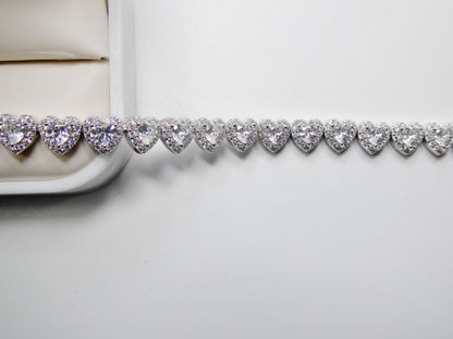 Real  925 Sterling Silver Heart Stone Set Necklace and Bracelet