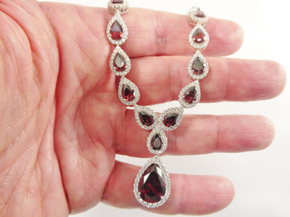 Real 925 Sterling Silver Teardrop Red Garnet Women Necklace
