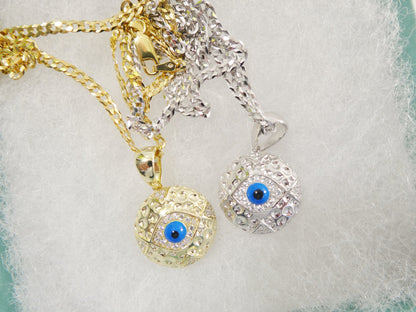 Real 925 Sterling Silver 18 inch Flat Chain and Evil Eye Pendant Charm