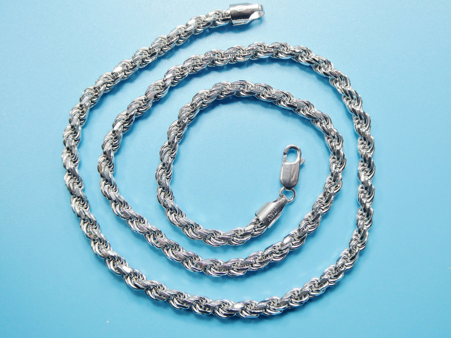 925 Sterling Silver 5MM Rope Chain - 14k White Gold Finish