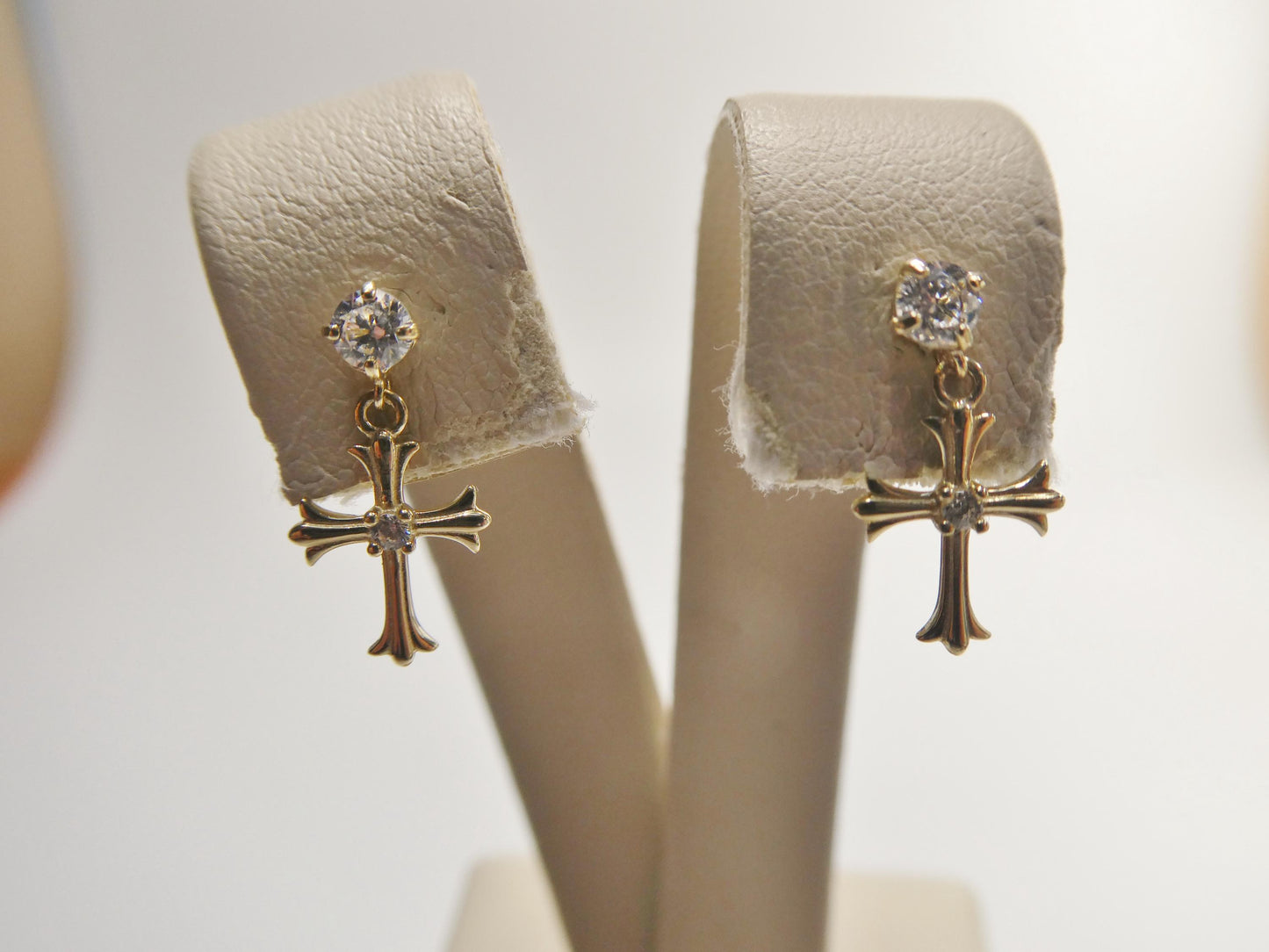 real 10k solid yellow gold cross dropping push post earring