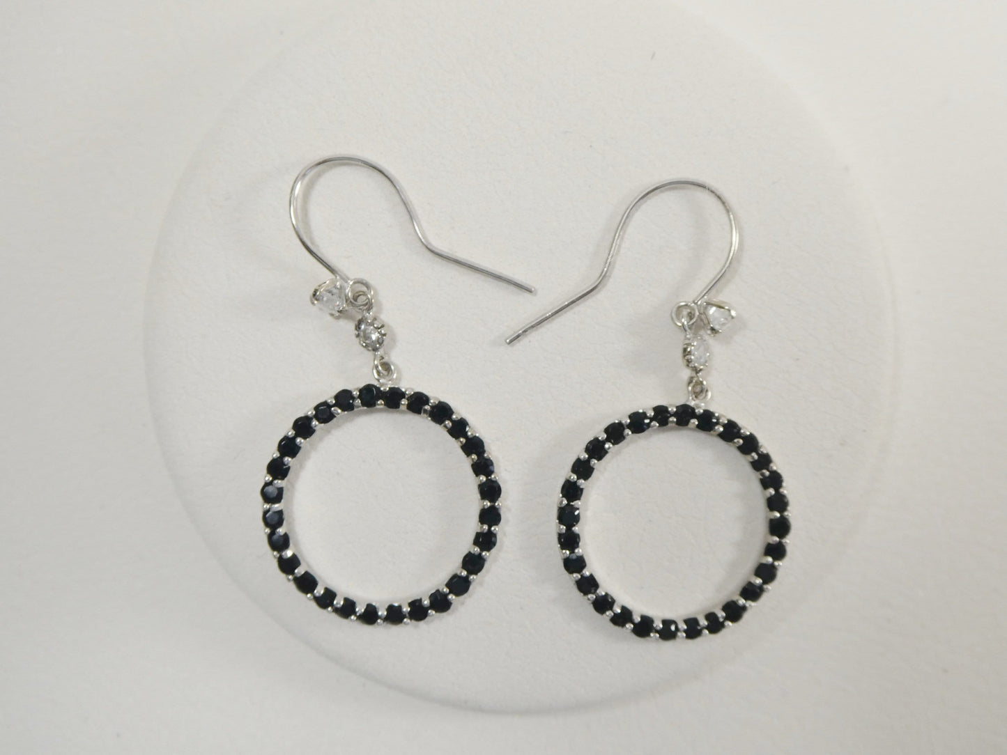 14k real solid white gold black stone circle earrings