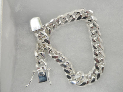 9mm Real Miami Link Solid 925 Sterling Silver Men Bracelet Safety Box Lock