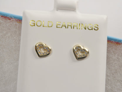 Real 10k Solid Yellow Gold Small Heart Push Post Stud Earrings