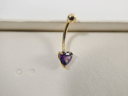 14k real solid yellow gold 6mm heart amethyst stone belly button ring piercing