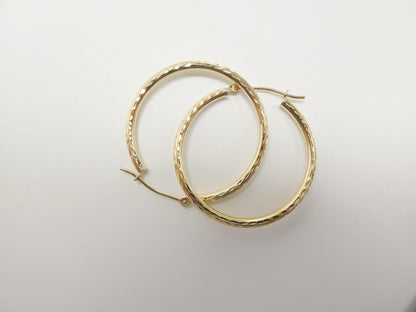10k Real Solid Yellow Gold 2mm Tube Diamond Cut Hoop Earrings