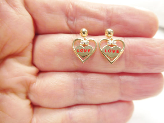 real 10k solid yellow gold heart love push post earrings