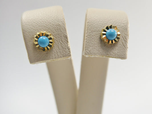real 10k solid yellow gold small round turquoise push post stud earrings