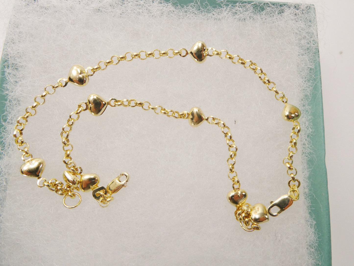real 10k solid yellow gold 5.5/ 6.5 inch children/women heart cable bracelet