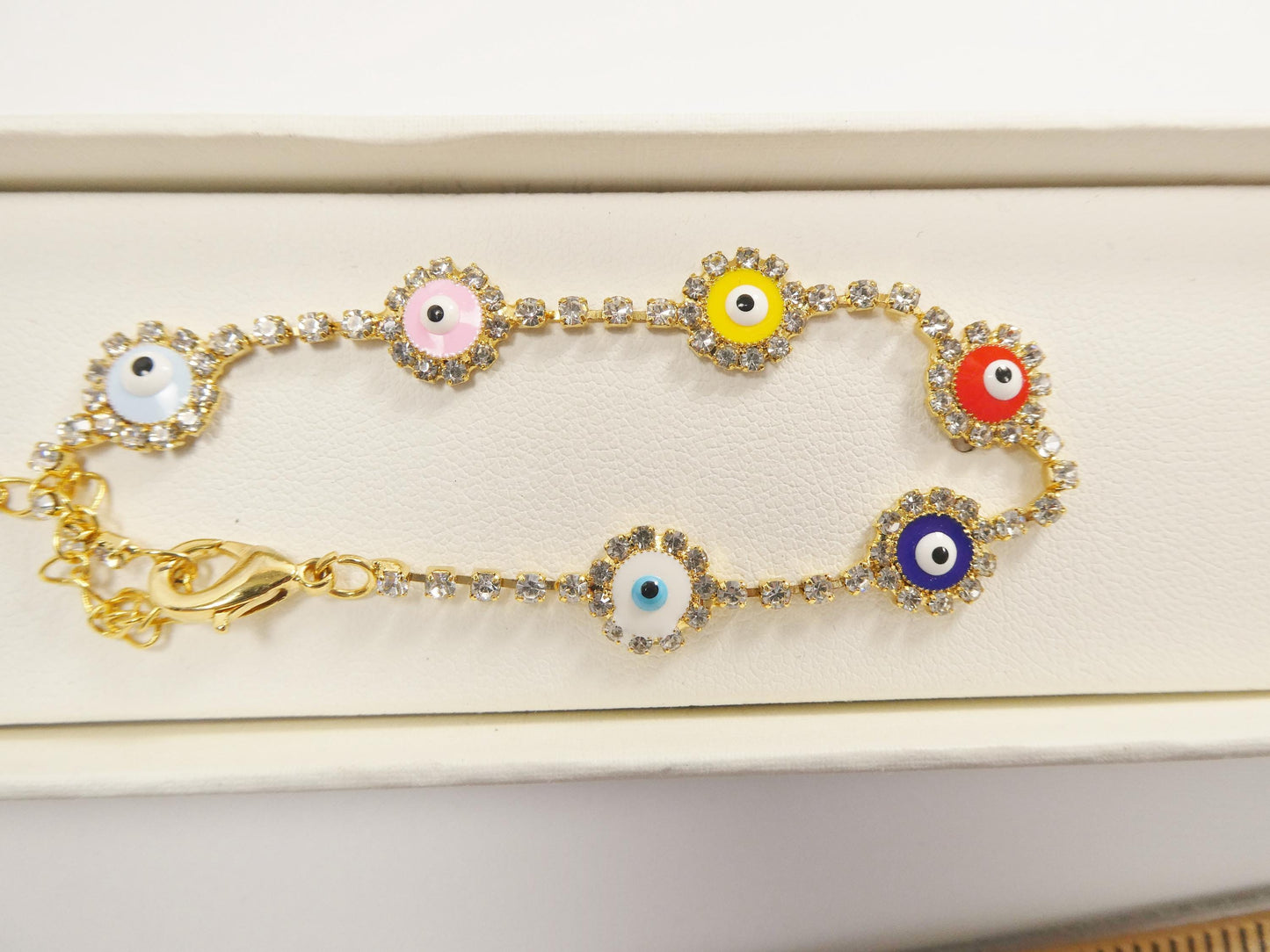 6 inch plus extension evil eye 14k gold filled circle blue color bracelet