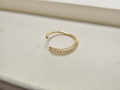 14k Real Solid Yellow Gold CZ Hoop Earring Cartilage Daith Ring Piercing