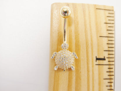 14k Real Solid Yellow Gold Turtle Belly Button Ring Piercing