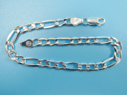 Real 925 Sterling Silver 4.5mm Italian Concave Figaro Solid Chain Lobster Lock Clasp