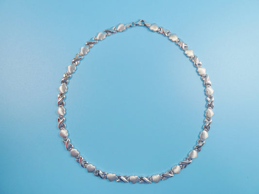14k white gold color tone necklace xox heart satin finish over real 925 sterling silver