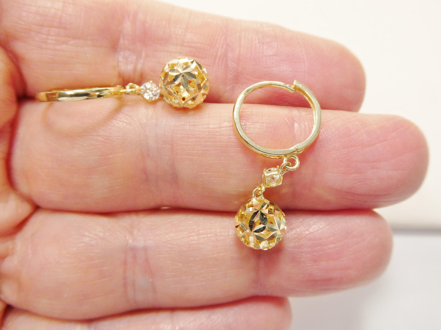 real 10k solid yellow gold ball drop huggie earrings