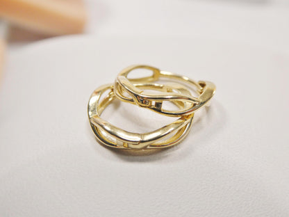 Real 10k Solid Yellow Gold Designer Hoop Huggie Earrings