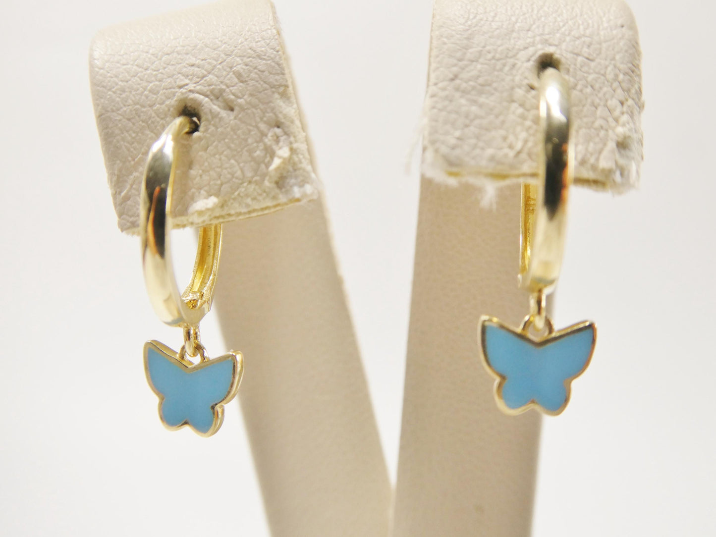 real 10k solid yellow gold enamel drop butterfly hoop huggie earrings