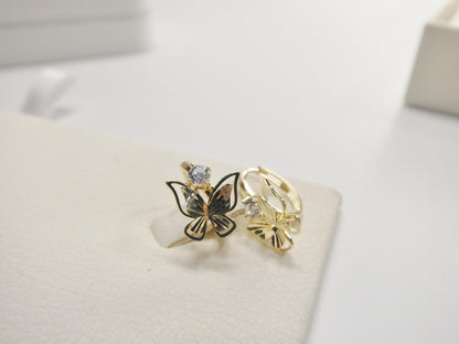 Real 10k Solid Yellow Gold Designer Butterfly Hoop Huggie Earrings