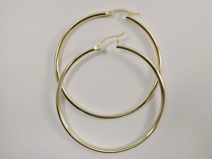 Real 10k Solid Yellow Gold Plain High Polish 50mm Hoop Earrings