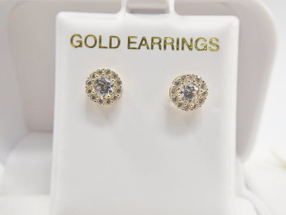 Real 10k Solid Yellow Gold Push Post Circle Stud Earrings