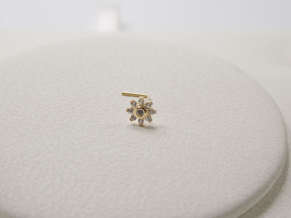 14k Real Solid Yellow Gold L SHAPE Flower Stud Nose Ring