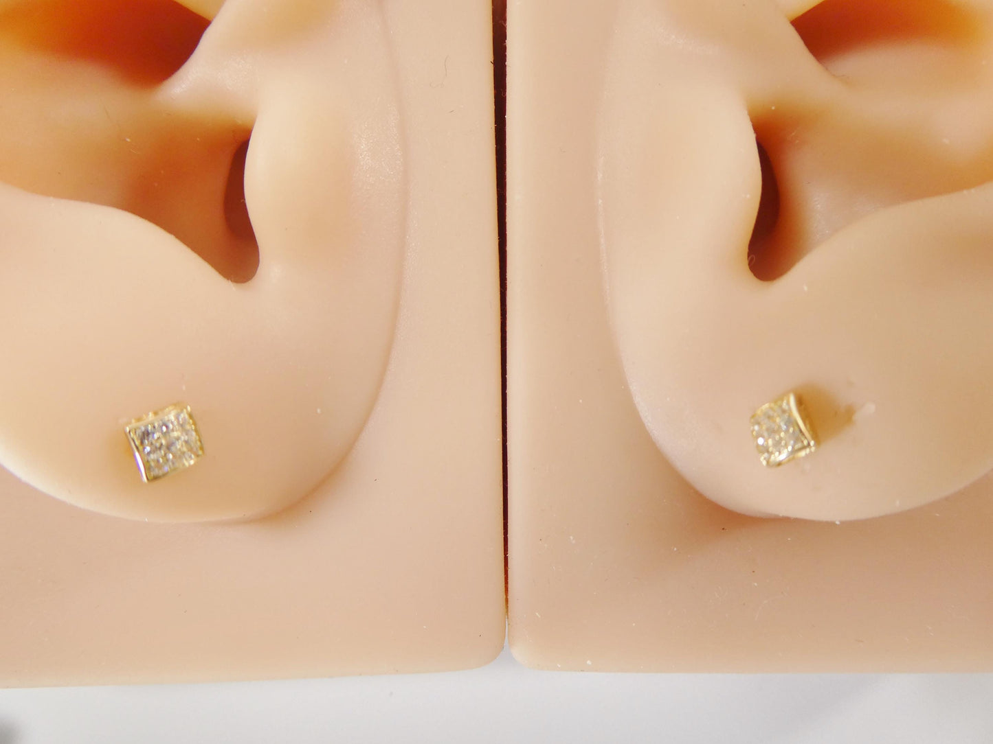 real 10k solid yellow gold puff square push post stud earring
