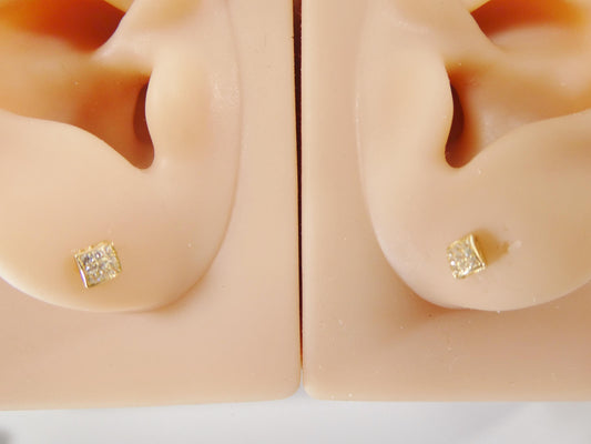 real 10k solid yellow gold puff square push post stud earring