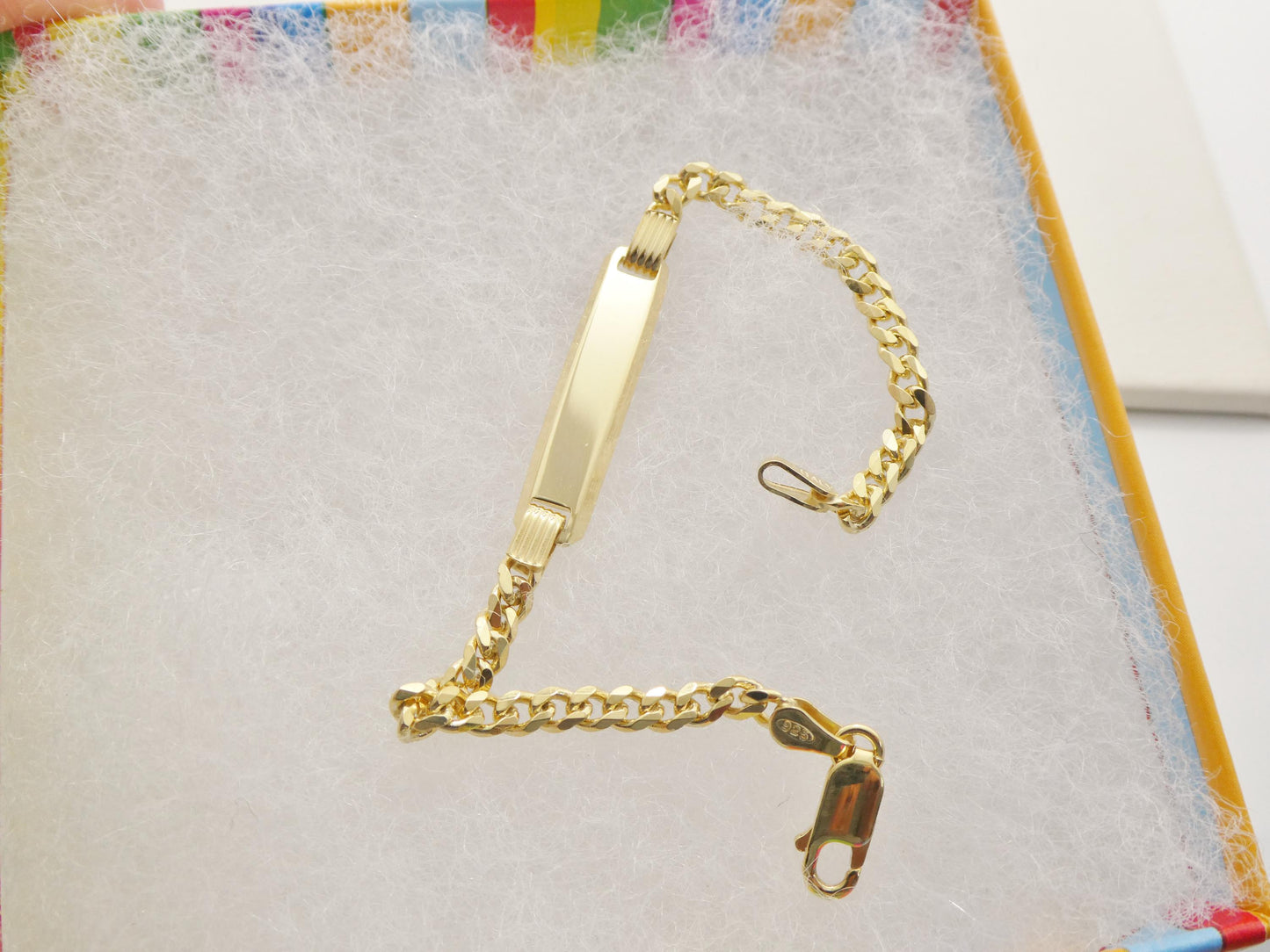 925 sterling silver 6 inch baby id bracelet yellow gold color finish