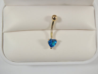 14k Real Solid Yellow Gold Heart Color Belly Ring