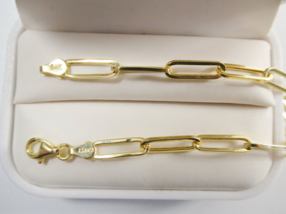Real 14k Solid Yellow Gold Paperclip 7.25 Inch Bracelet
