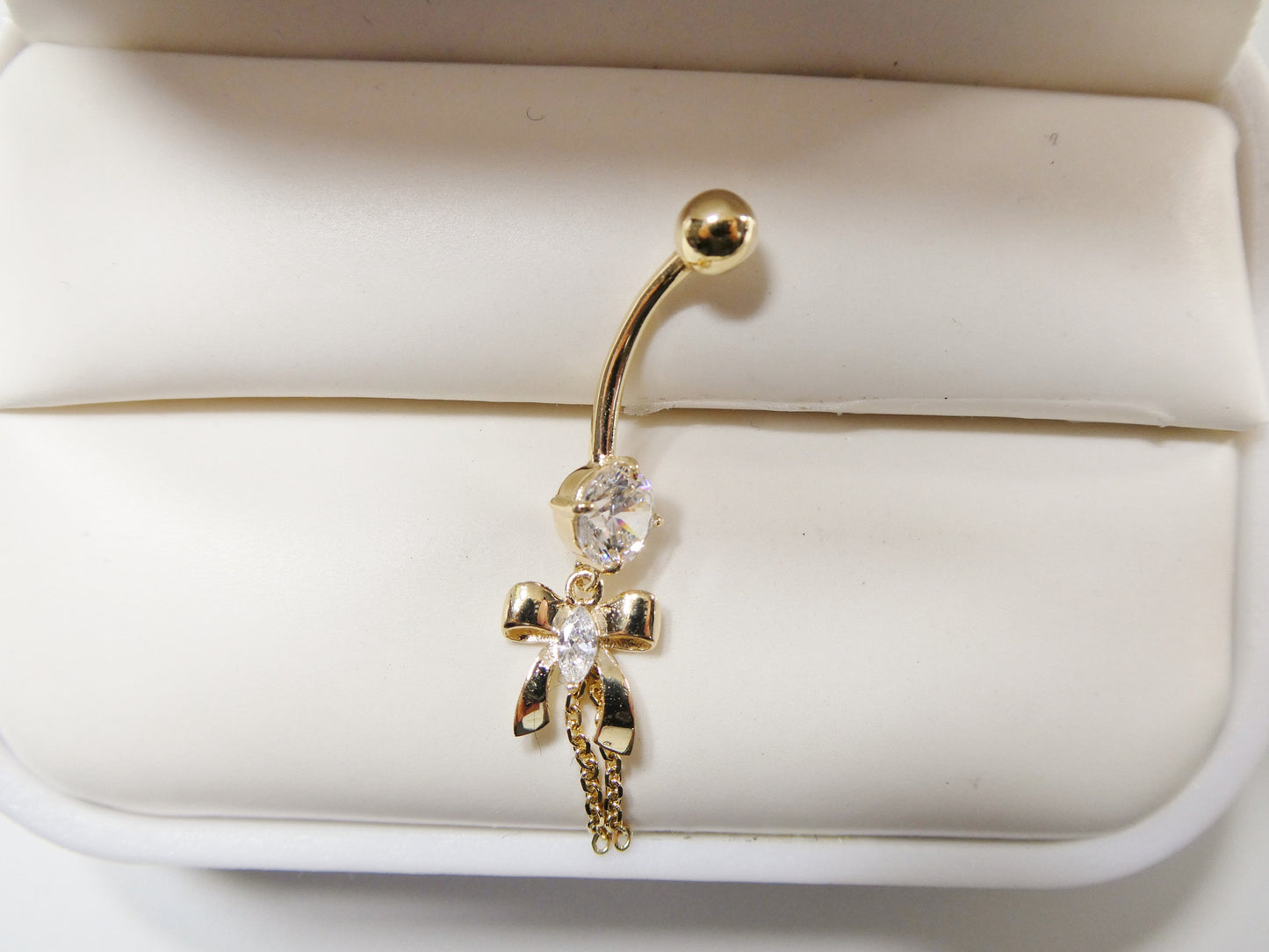 14k real solid yellow gold bow-tie belly button ring piercing