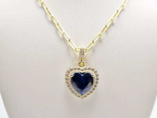 real 925 sterling silver heart blue color stone 14k yellow gold color finish