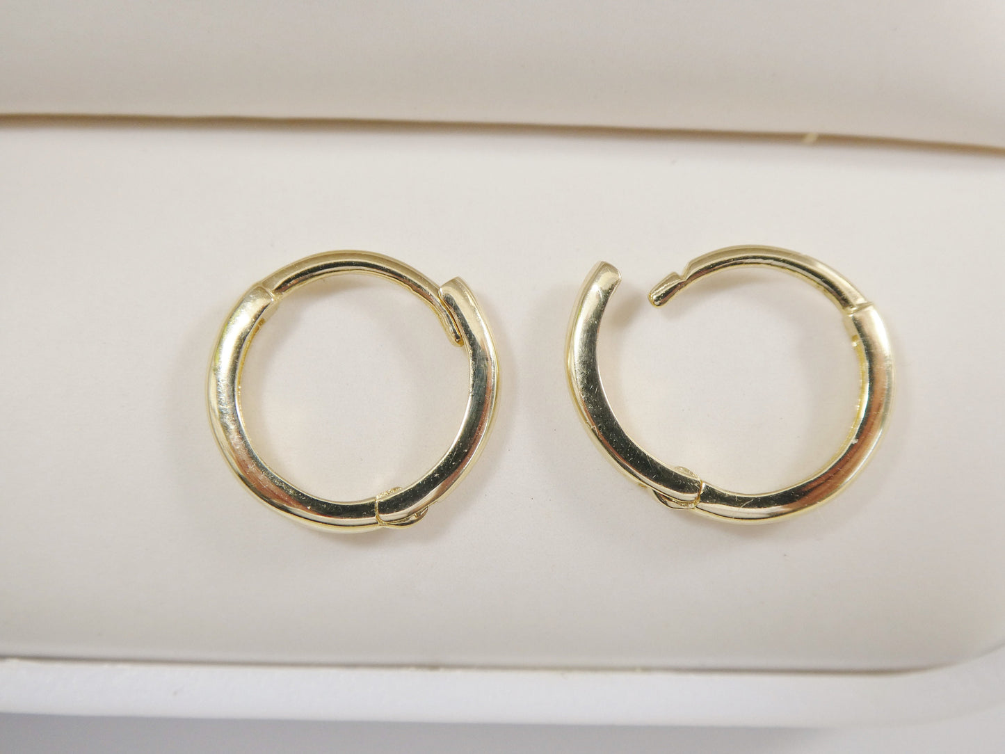 real 10k solid yellow gold 12mm high polish plain hoop huggie earrings