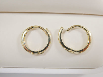 Real 10k Solid Yellow Gold 12mm High Polish Plain Hoop Huggie Earrings