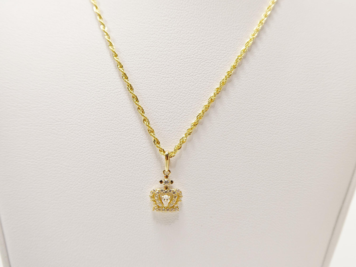 14k real solid yellow gold crown pendent and rope necklace
